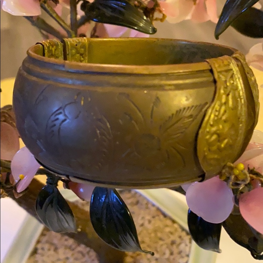 Antique Solid Brass Engraved Bracelet - image 1